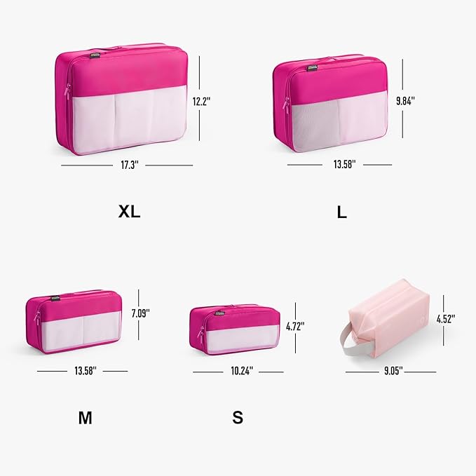 6 Set Compression Packing Cubes for Travel Essentials, Luggage Organizers for Suitcases (Rose Red)