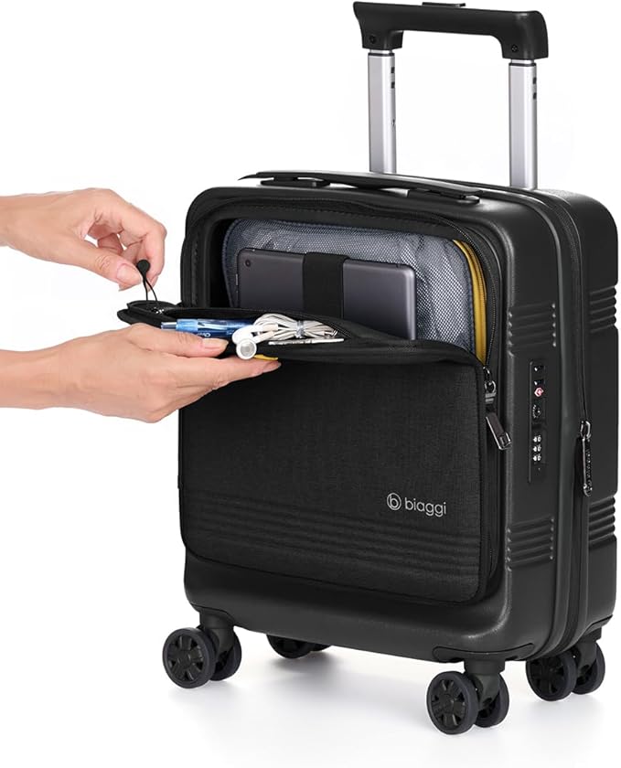biaggi Runway Hybrid Expandable Underseat Carry-On – Lightweight TSA-Approved Polycarbonate Travel Bag, Perfect for Getaways & Long Weekends (Expandable Underseater, Black)