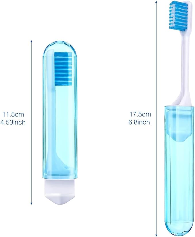 Patelai 2 Pcs Travel Toothbrush Set, Soft Bristle Mini Foldable Tooth Brush with Case, Individually Wrapped Small Portable Travel Size Toiletries Stuff for Camping (Couple Color)