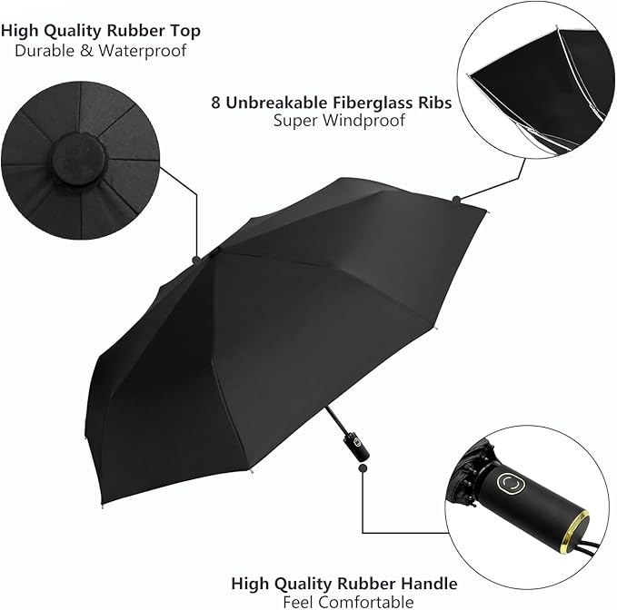 Cuby UV Sun Umbrella Compact Folding Umbrella lightweight Portable Manual Travel Umbrella for Rainproof & 99% UV Protection with Black Anti-UV Coating