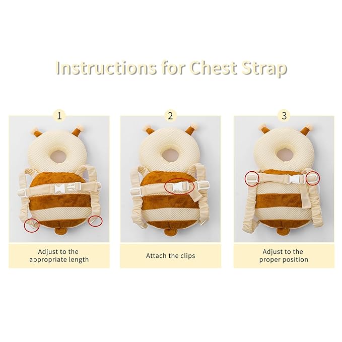Baby Head Protector Backpack,Toddler Head Protector Padded Backpack Elasticated Carrier Wear,Breathable Polyester Mesh, Lightweight, Suitable for Summer(Bee)