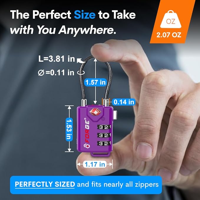 Forge TSA Approved Luggage Locks, Re-settable Combination with Alloy Body (Dark Purple 4 Locks)