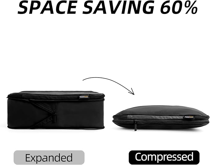 4 Piece Compression Packing Cubes for Suitcases and Backpack, Lightweight Travel Organizers (Black)