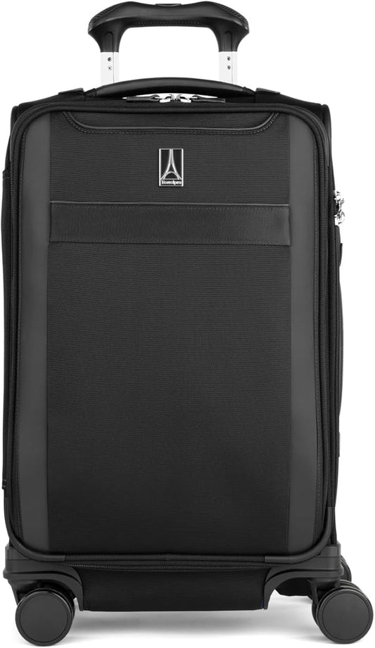 Travelpro VersaPack+ Lightweight Softside Expandable Carry on Luggage, 8 Spinner Suitcase, TSA Lock, Men and Women, Carry On 21-Inch, Black