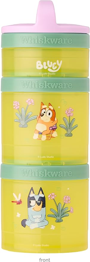 Whiskware Bluey Stackable Snack Containers for Kids and Toddlers, 3 Stackable Snack Cups for School and Travel, Bluey and Bingo, So Relaxing!