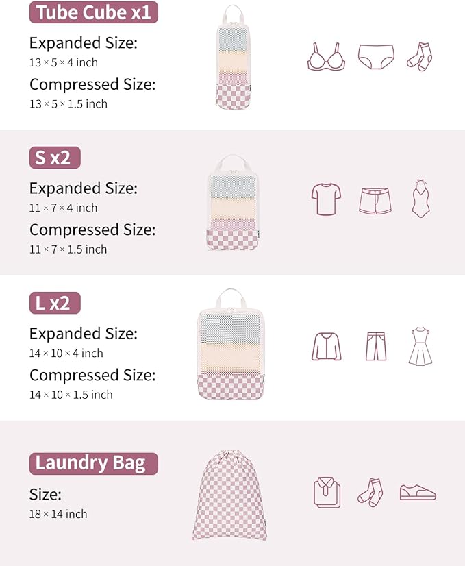 Narwey 6 Set Compression Packing Cubes for Travel Kids Women Carry on, Packing Organizers Bag for Backpack Luggage Suitcase Duffle Bags