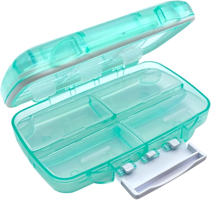 EZY DOSE Moisture-Proof Pill Case, Medicine Planner, Vitamin Organizer Box, Travel-Friendly, Latch-Closure to Secure Contents, 7 Individual Compartments Multiple Sizes with Tight Seal, Medium, Green