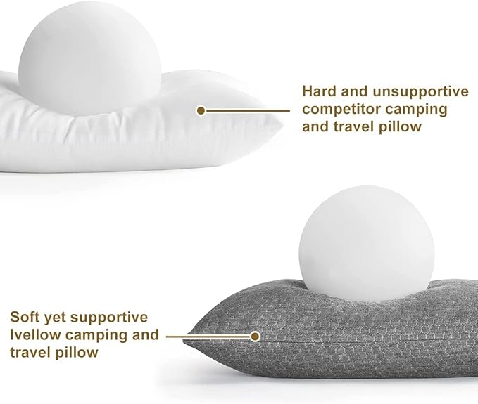 Ivellow Memory Foam Travel Pillow Compressible Camping Pillow for Sleeping Shredded Memory Foam Pillow Compact Firm Supportive Travel Pillow for Adults Kids Outdoor Backpacking Hiking Essential Gear-L