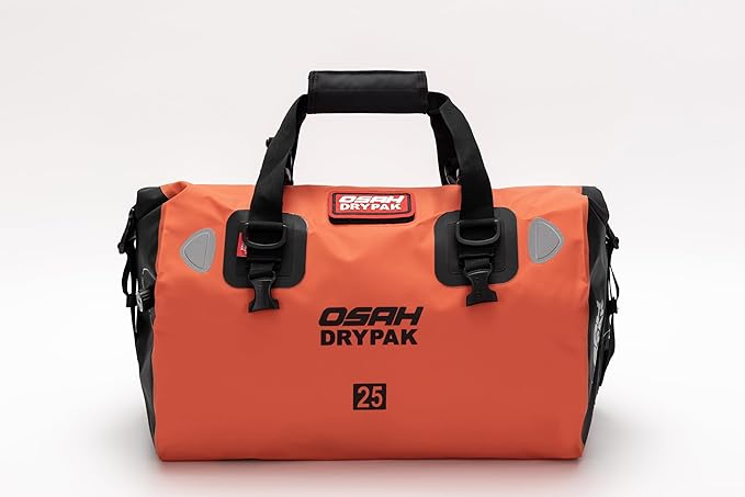 Waterproof Duffel& Luggage Bag - Motorcycle Dry Bag Tail Saddle Bags with Roll Top Closure,Large Storage Space,for Camping, Kayaking, Fishing & Traveling(Orange, 25L)