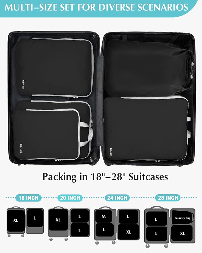 Gonex Compression Packing Cubes, 3pcs/4pcs Expandable Storage Travel Luggage Bags Organizers