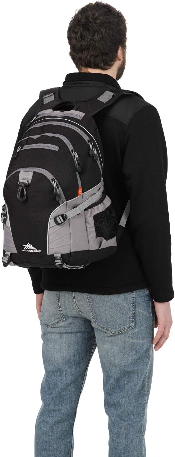 High Sierra Loop Backpack, Travel, or Work Bookbag with tablet sleeve, One Size, Black/Charcoal
