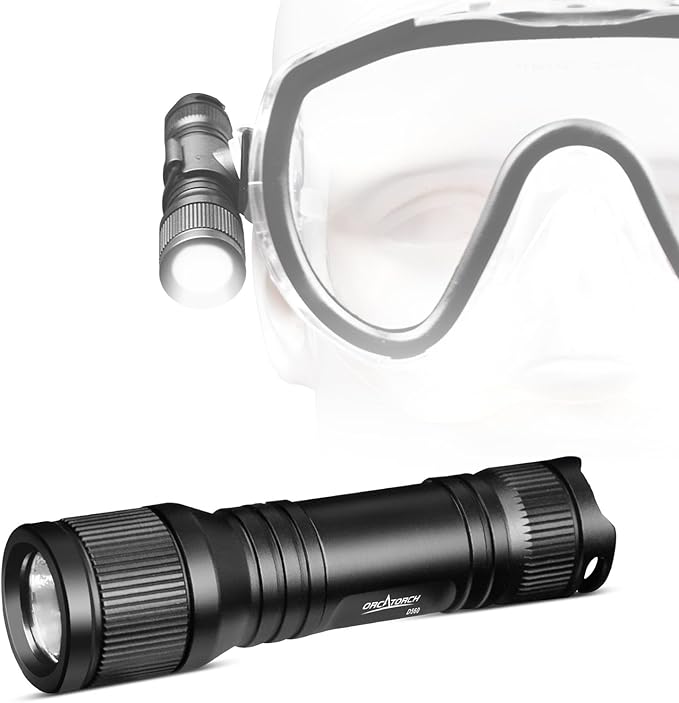 ORCATORCH D560 Mini Scuba Dive Light Headlamp 650 Lumen Mask Diving Flashlight with 360° Rotatable Mask Clip, Underwater 150m Backup Headlight with Rotary Switch (Not Included Snorkel Mask) (Black)