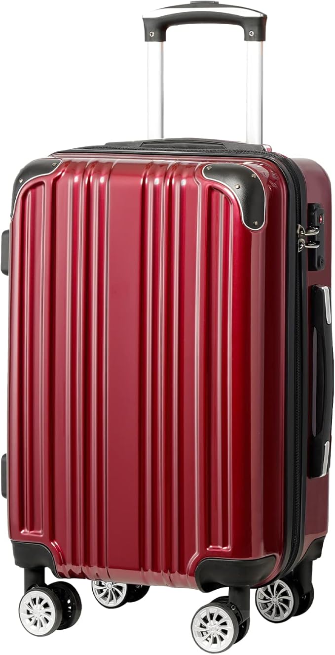 Coolife Luggage Expandable(only 28") Suitcase PC+ABS Spinner 20in 24in 28in Carry on (wine wind new, S(20in)_carry on)