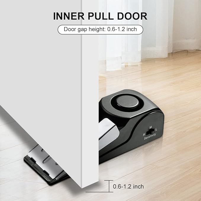 3 Pack Door Stop Alarm, Door Stopper with 120DB Security Alarm, Floor Wedge Door Stop Siren, Door Security Devices for Traveling, Apartment, Hotel and Home, Black