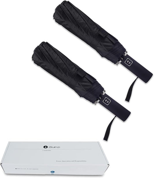 Double 10-Rib 46 Inch Compact Travel Umbrella for Rain - Sturdy Portable Windproof Umbrella - Small Automatic Folding Umbrella