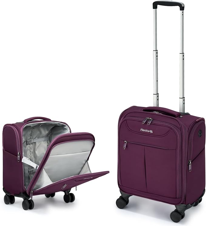 Hanke Underseat Carry On Luggage with Wheels, Lightweight Small Suitcase Airline Approved 16 Inch Softside Personal Item Travel Bag for Women Men, Compact Under Seat Luggage with Spinner Wheels,Purple