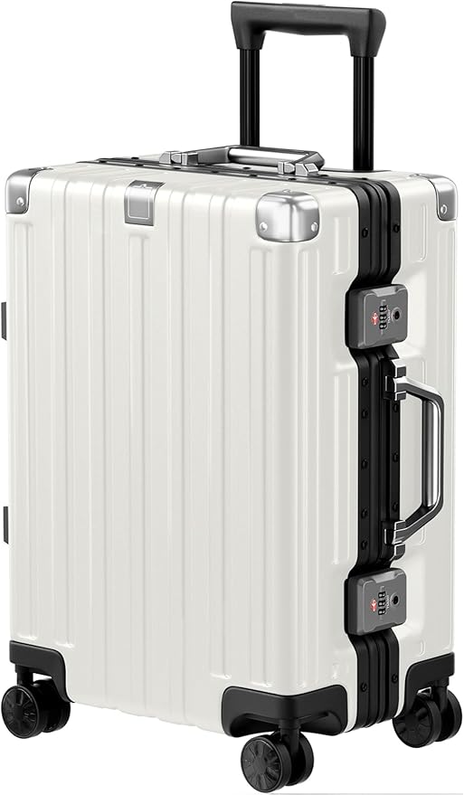 Krute Carry On Luggage Noble TSA Airline Approved Suitcase with Spinner Wheels 20 Inch White