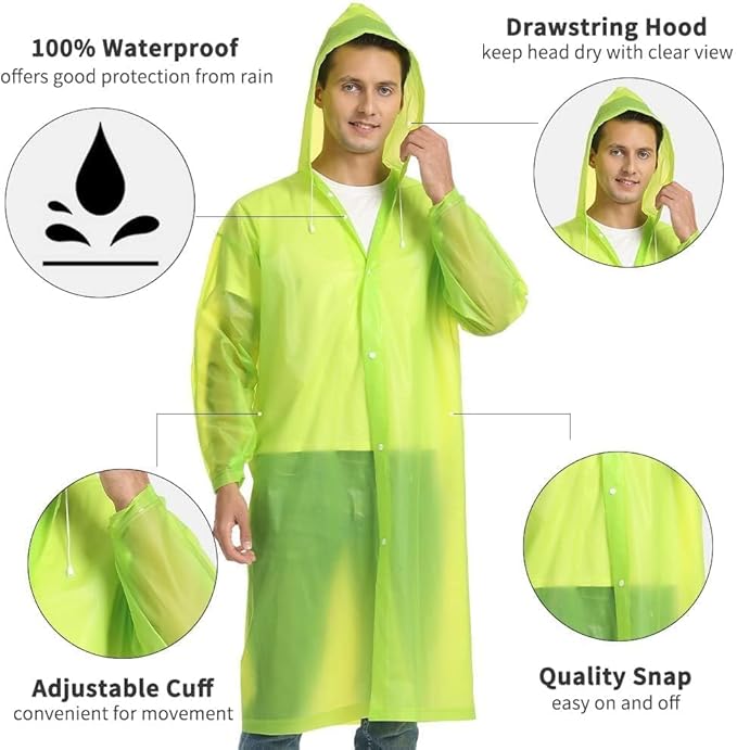 Opret 2 Pack Raincoats for Adults Reusable, EVA Rain Ponchos Lightweight Rain Coat Waterproof Rain Gear for Men and Women