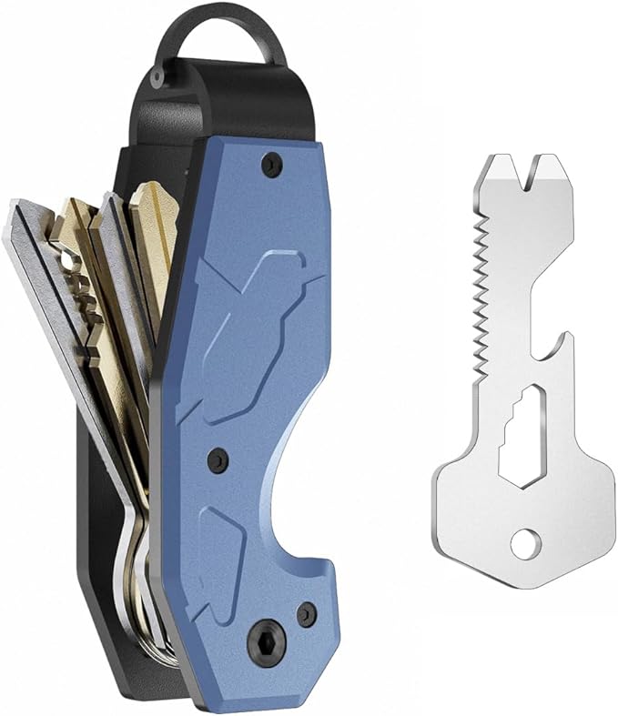 Zeeker Compact Key Organizer Keychain with Built-in Tools – Holds 1-6 Keys, Includes Bottle Opener, Hex Wrench, and Serrated Cutter – Minimalist Key Holder for Men and Women (Blue)