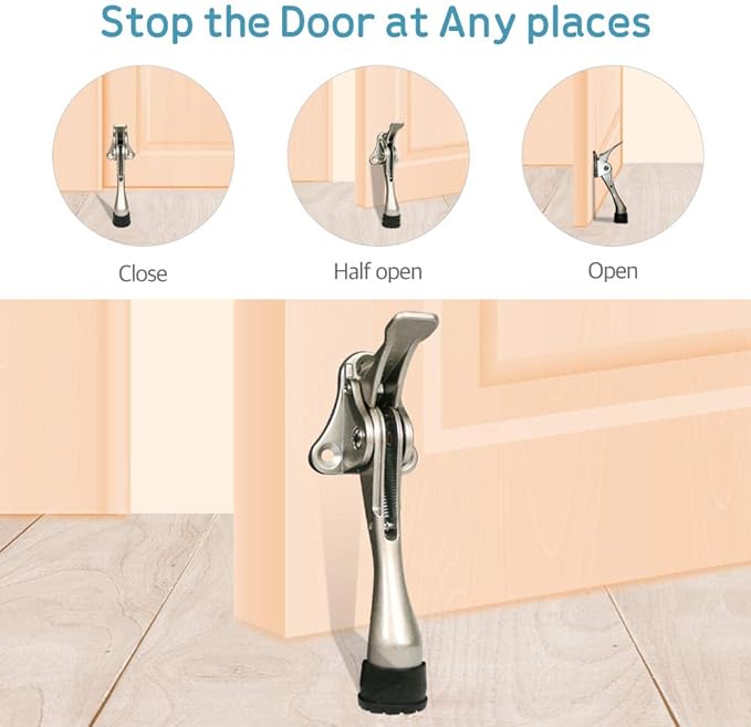 Door Stopper, One-Touch semi-Automatic Metal Door Stopper, with Non-Slip Rubber Tip for Wood, Concrete, Tiled, and Carpeted Floors (4inch x 20pack, Satin Nickel)