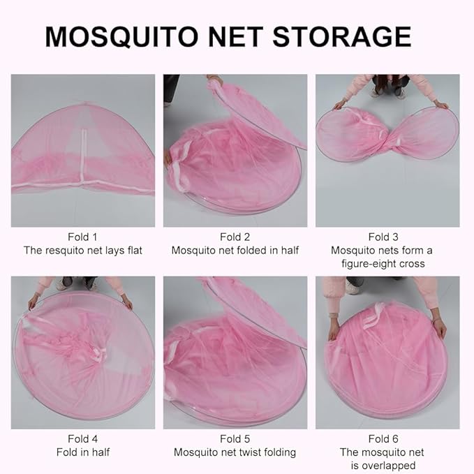 Pop-Up Mosquito Net Tent for Beds, Portable Folding Design with Net Bottom Bedroom and Outdoor Trip for Baby Adults, Easy to Install and Wash for Twin to King Size Bed 79 x71x59 inch (Pink)