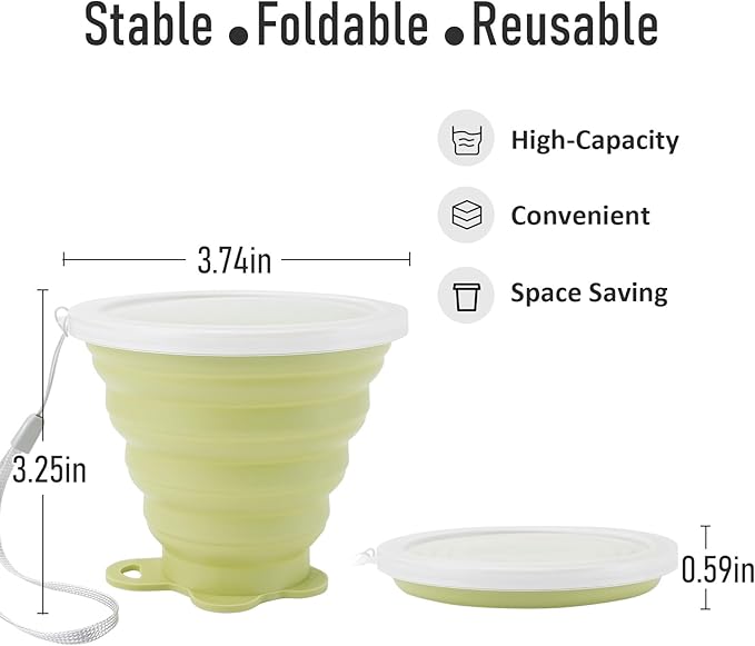 JBER Silicone Collapsible Travel Cup, Silicone Folding Camping Cup with Lids Expandable Drinking Cup for Outdoor Hiking Travel