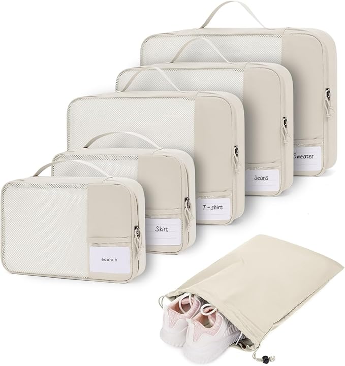 ECOHUB 4 Set /6 Set Packing Cubes for Travel Durable Suitcase Organizer Bags Set with Personalized Tag Various Sizes Travel Essentials Traveling Accessories for Luggage Machine Washable