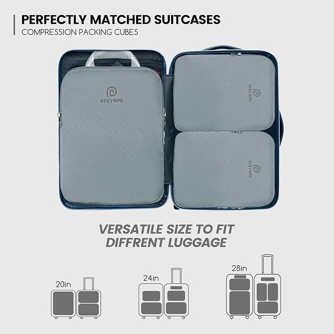 Lightweight Compression Packing Cubes for Suitcases, Compressible Expandable Travel Packing Organizer with Clear Toiletries and Backpack Bag, Travel Essentials for Carry on Luggage 7 Set