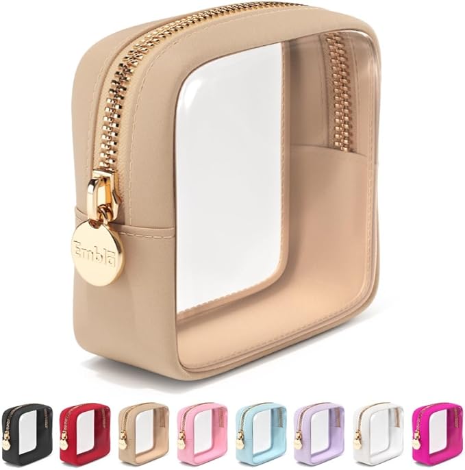 Clear Makeup Bag Zipper Pouch, Transparent Cosmetic Case Organizer, TSA Approved Travel Toiletry Case, Travel Accessories Essentials Makeup Tote for Women, Mini Cute Make up Bag for Purse - Sand