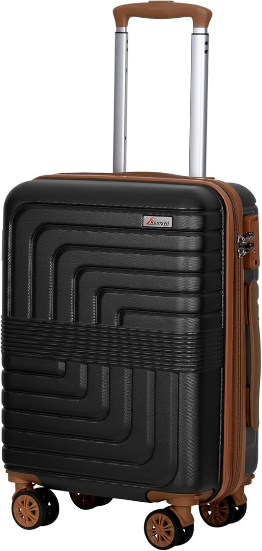 Romswi Expandable 20" Carry On Luggage,Hardshell Suitcase with Double Spinner Wheels for 20% More Space, Airline Approved Lightweight Hardside Luggage, Scratch-Resistant & YKK Zipper,Black
