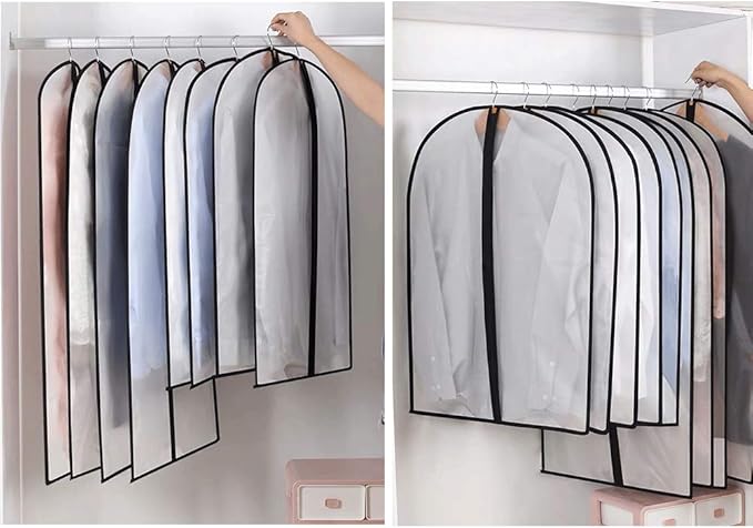 Dress Bags for Hanging Clothes12 PCS Transparent Waterproof Dustproof Bags for Wardrobe Storage Coat Covers for Closet Full Zipper Garment Bags for Long Dress Costumes Gowns Coats 24''x60''
