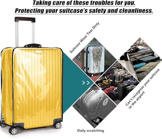 Clear PVC Luggage Cover 3 Piece Set, 0.2mm Thick Lightweight Waterproof, Dustproof, Anti-Scratch Suitcase Cover Set, Luggage Covers for Suitcase TSA Approved, Fits 19"-29" Wheeled Luggage