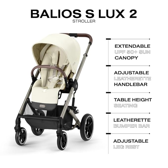 Cybex Balios S Lux Toddler and Baby Stroller with Reversible Seat, Unique One-Pull Harness, and Multiple Recline - Travel System Ready, with One Hand Fold, Taupe Frame/Seashell Beige Seat