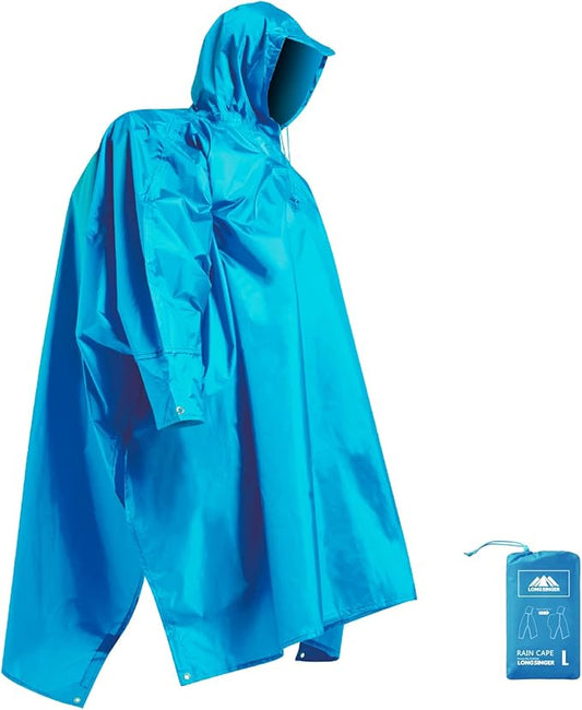 longsinger Hooded Rain Poncho for Adult with Pocket Waterproof Lightweight Unisex Raincoat for Hiking Camping Emergency