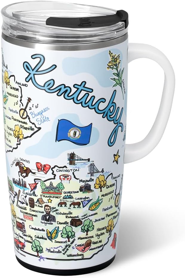 Swig Life 22oz Travel Mug, Insulated Tumbler with Handle and Lid, Travel Coffee Mug, Cup Holder Friendly, Stainless Steel 22 oz Tumbler, Reusable Insulated with Lid (Kentucky)