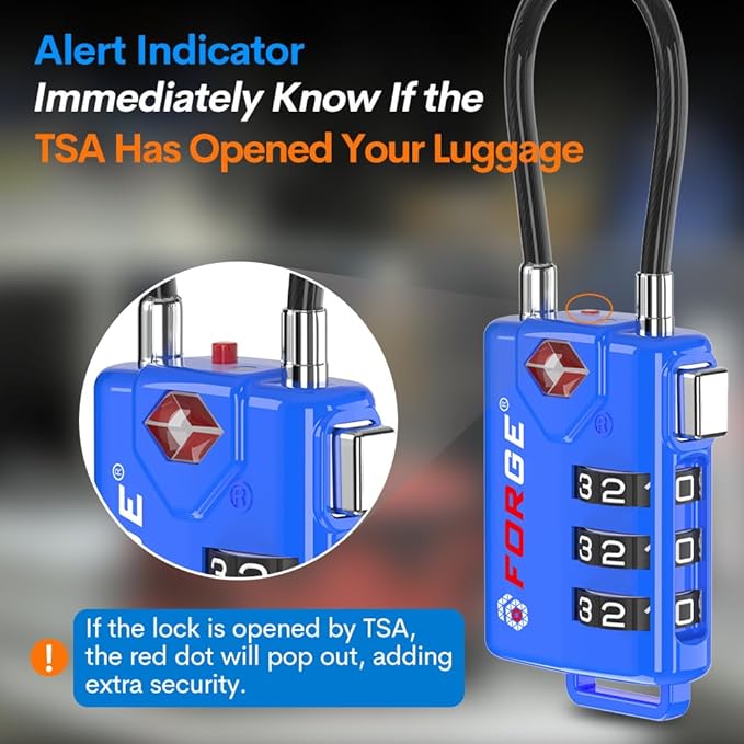 Bright Colors, TSA Approved Luggage Locks 4 Pack, Re-settable Combination with Alloy Body, Blue 4 Locks.