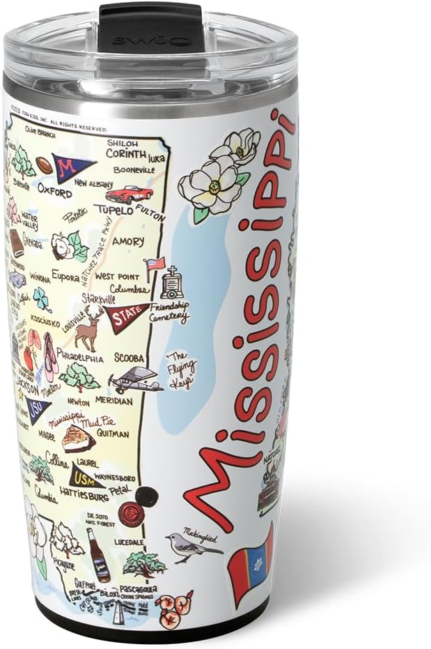 Swig Life 22oz Travel Mug, Insulated Tumbler with Handle and Lid, Travel Coffee Mug, Cup Holder Friendly, Stainless Steel 22 oz Tumbler, Reusable Insulated with Lid (Mississippi)