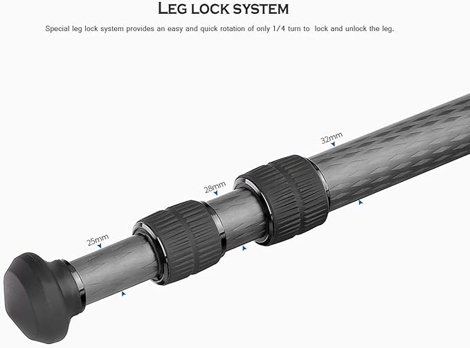Leofoto Professional Camera Tripod, 63.4" Compact Carbon Fiber Tripod for DSLR Video Camcorder, 3 Leg Sections, 360° Ball Head, Max Load 20KG/44Lb (LS-323CX+LH-40)