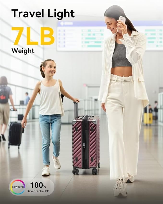 LUGGEX Luggage with Spinner Wheels, Polycarbonate Expandable Hard Shell Suitcase, Carry On 20 Inch, Black
