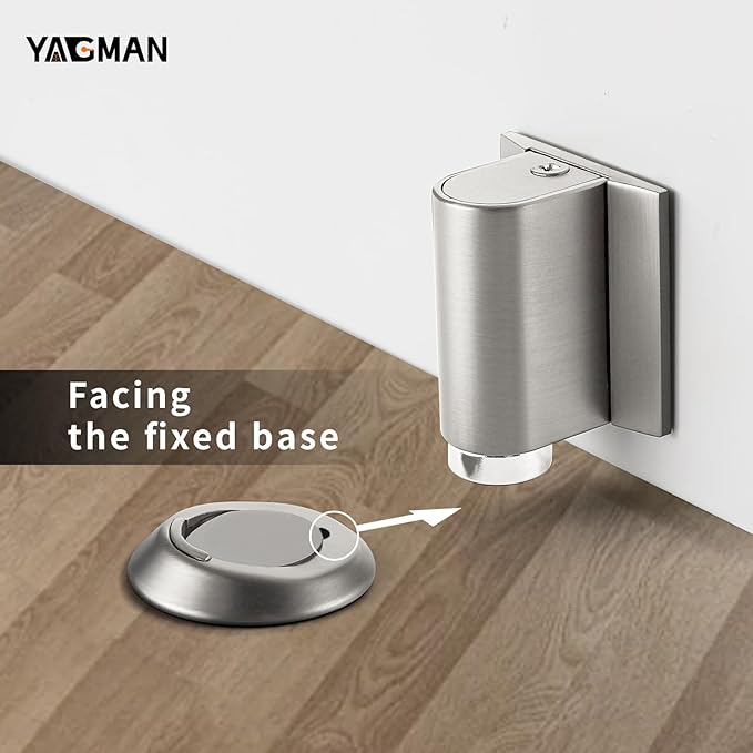 3 Pack Magnetic Door Stoppers Retractable Bottom of Door Holder No Drilling Mount Floor Door Stop with Screws and Adhesive Catch Door Keep Door Open Brushed Nickel BN-3