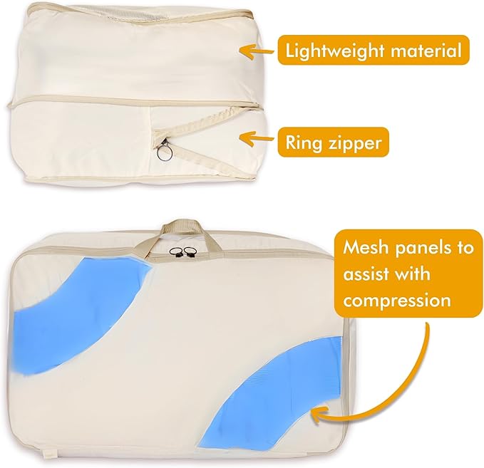 2-pack Comforter Storage Bag - Compression Organizer, Pillow, Blanket, Bedding, Duvet - Space Saver Collapsible Extra Large Mesh Packing Cube - Queen King Size (2-pack Medium Size (24x14x11))