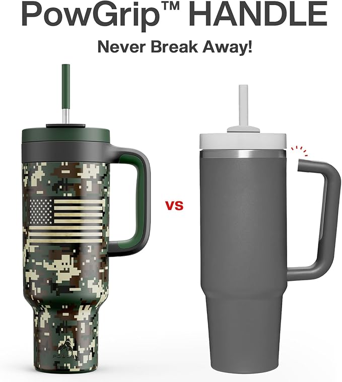 50 oz Camo Tumbler with Handle, 2-in-1 Straw and Sip Lid, Leakproof, Dishwasher Safe, Insulated Stainless Steel Travel Coffee Mug, Keeps Cold for 34 Hours, Fits in Car Cupholder (Woodland Flag)