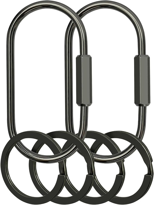 Key Chain, Brass Key Rings 2 Pack Screw Lock Key Organizer with 4 Rings Carabiner Keychain Clip for Men and Women