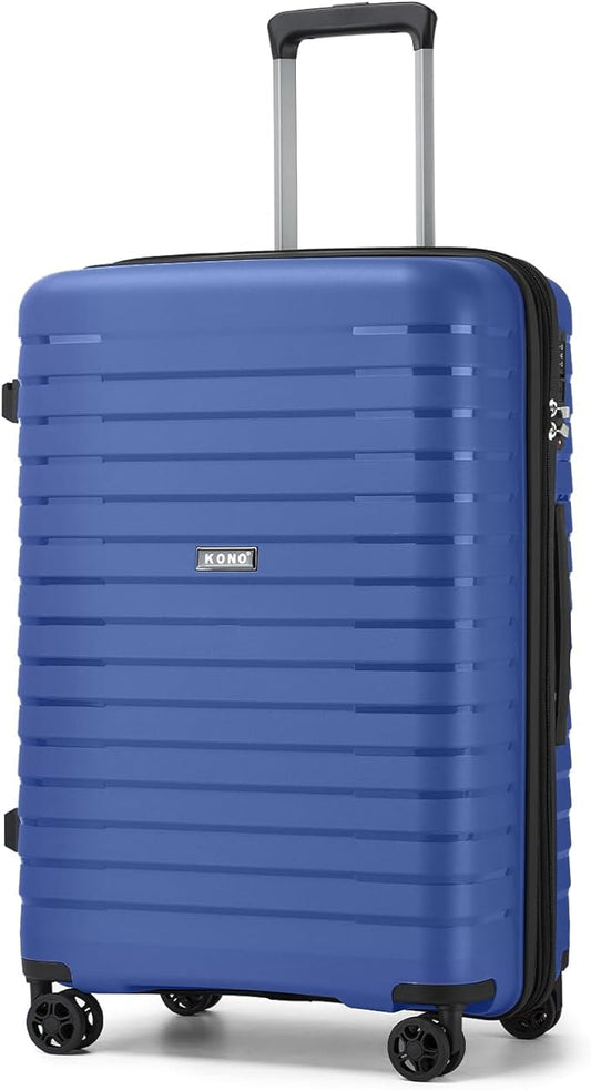 Kono 24 Inch Expandable Luggage Suitcase with Spinner Wheels, Durable Hardside Checked Luggage with Hidden Cup Holder, Lightweight Hard Shell Medium Suitcase with TSA Lock(Navy)