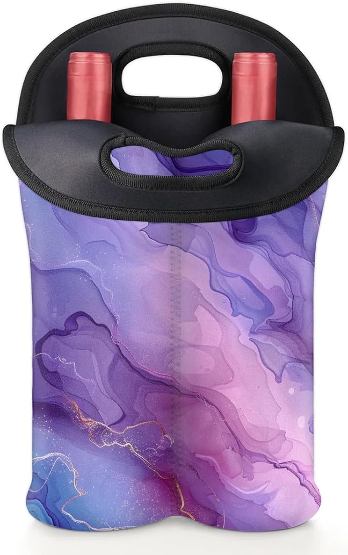 Wine Carrier Tote Personalized Bag for 2 Bottles - Neoprene Wine Bottle Holder with Carry Handle, Wine Protective Bag Insulated Bag Beer Cans Water Bottle Holder for Travel Picnic,Style13