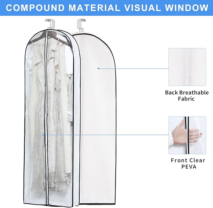 Clear Garment Storage with 4" Gusseted Hanging Covers - Durable, Transparent Protectors for Long Coats, Gowns, Dresses - 24"x 60"x 4" / 6 Pack
