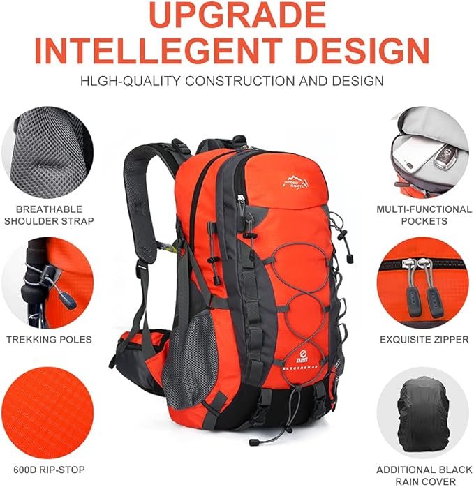 INOXTO lightweight Hiking Backpack 35L/40L Hiking Daypack with Waterproof Rain Cover for Travel Camping Outdoor Men and Women