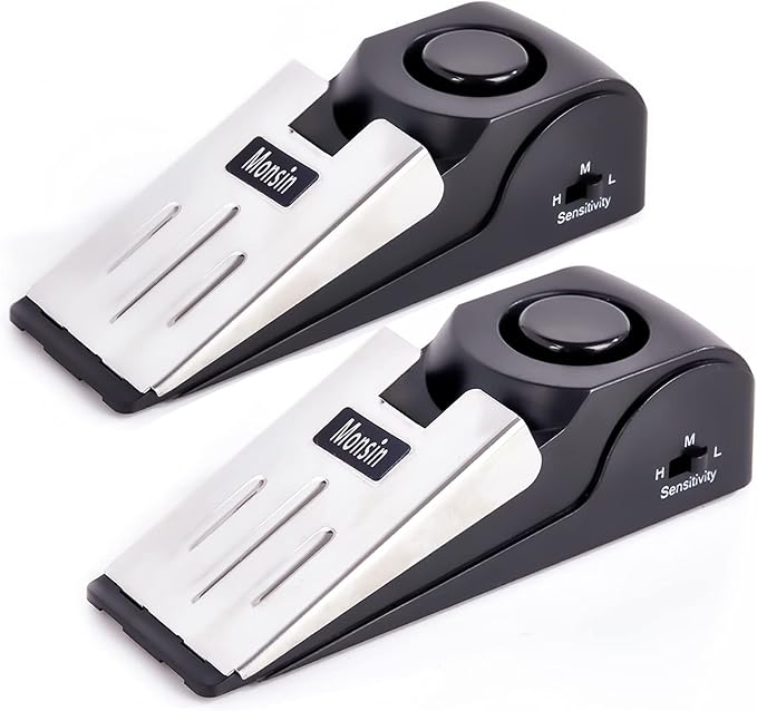 Door Stop Alarm, Door Stopper with 120DB Security Alarm, Floor Wedge Doorstop for Travel Apartment Home House (Pack of 2)