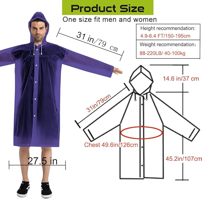 Rain Coats (2 Pack) - Reusable EVA Rain Ponchos for Adults Rain Jackets Raincoats for Men Women