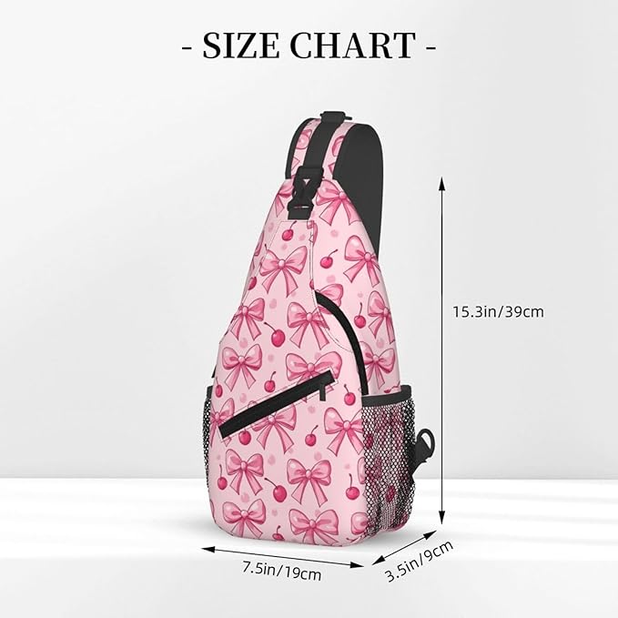 SUPLUCHOM Sling Bag Pink Bows Cherry Hiking Daypack Crossbody Shoulder Backpack Travel Chest Pack for Men Women
